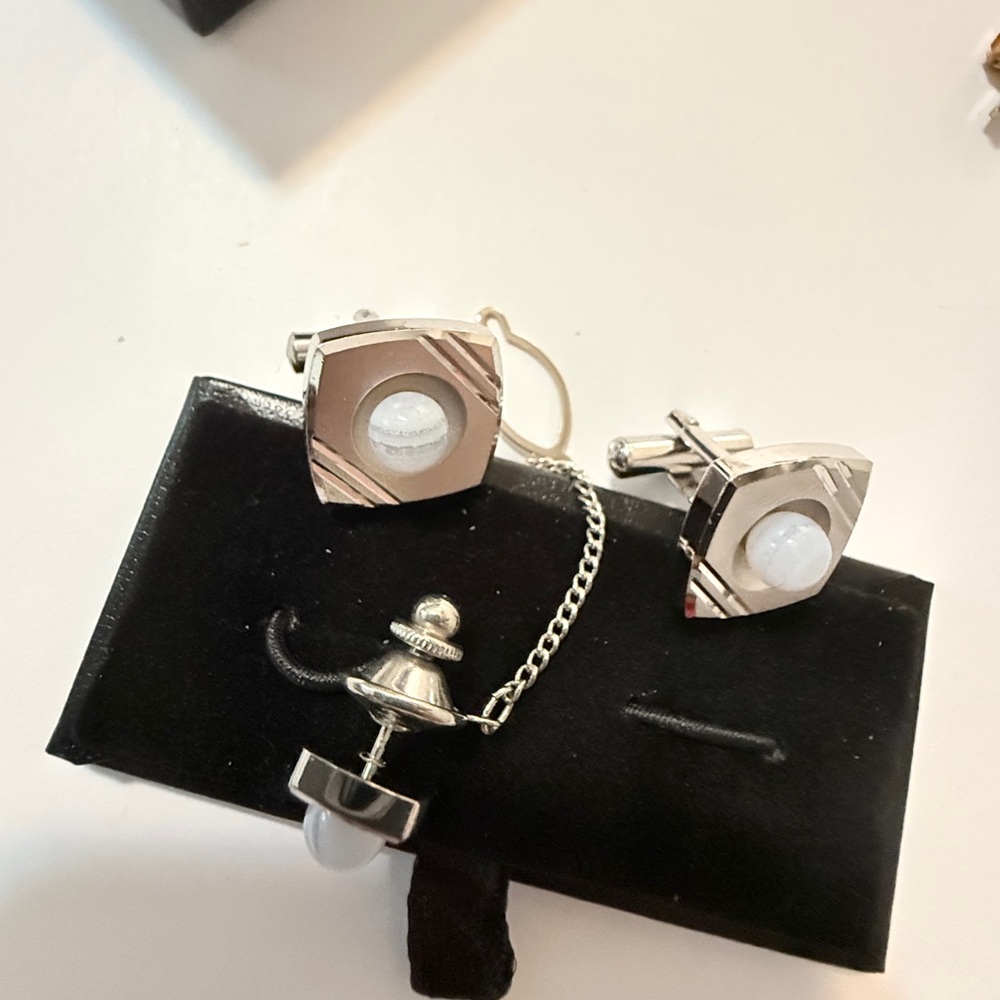 Jade white Quarts UNBRANDED CUFFLINKS SET JAPAN MADE